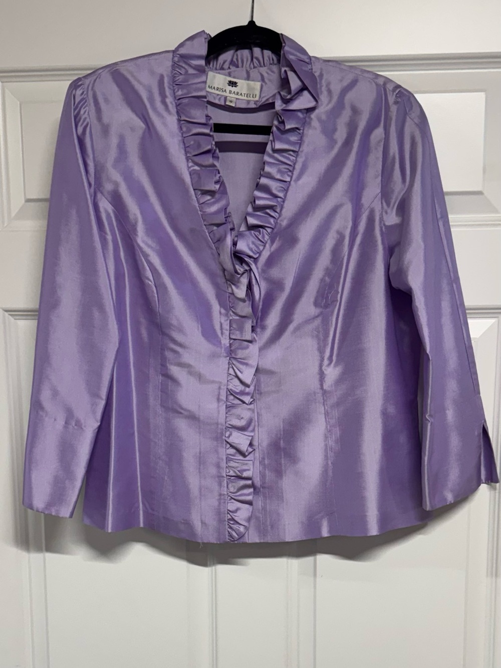 Marisa Baratelli Lavender Ruffled 100% Thai Silk Blouse 12
